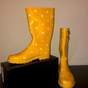 Yellow White Polka Dot rain boots